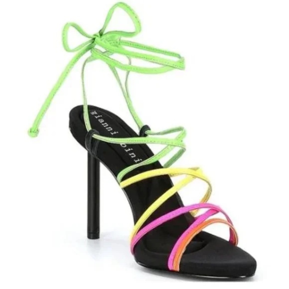 Gianni Bini Neon Green Strappy Multicolor Stiletto Heels